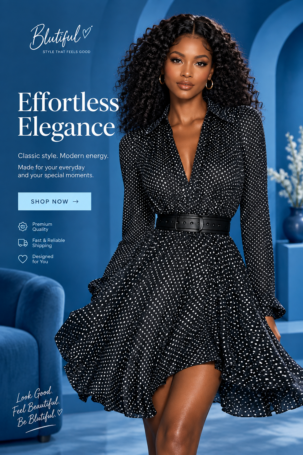 Black Polka Dot Collared Shirt Mini Dress