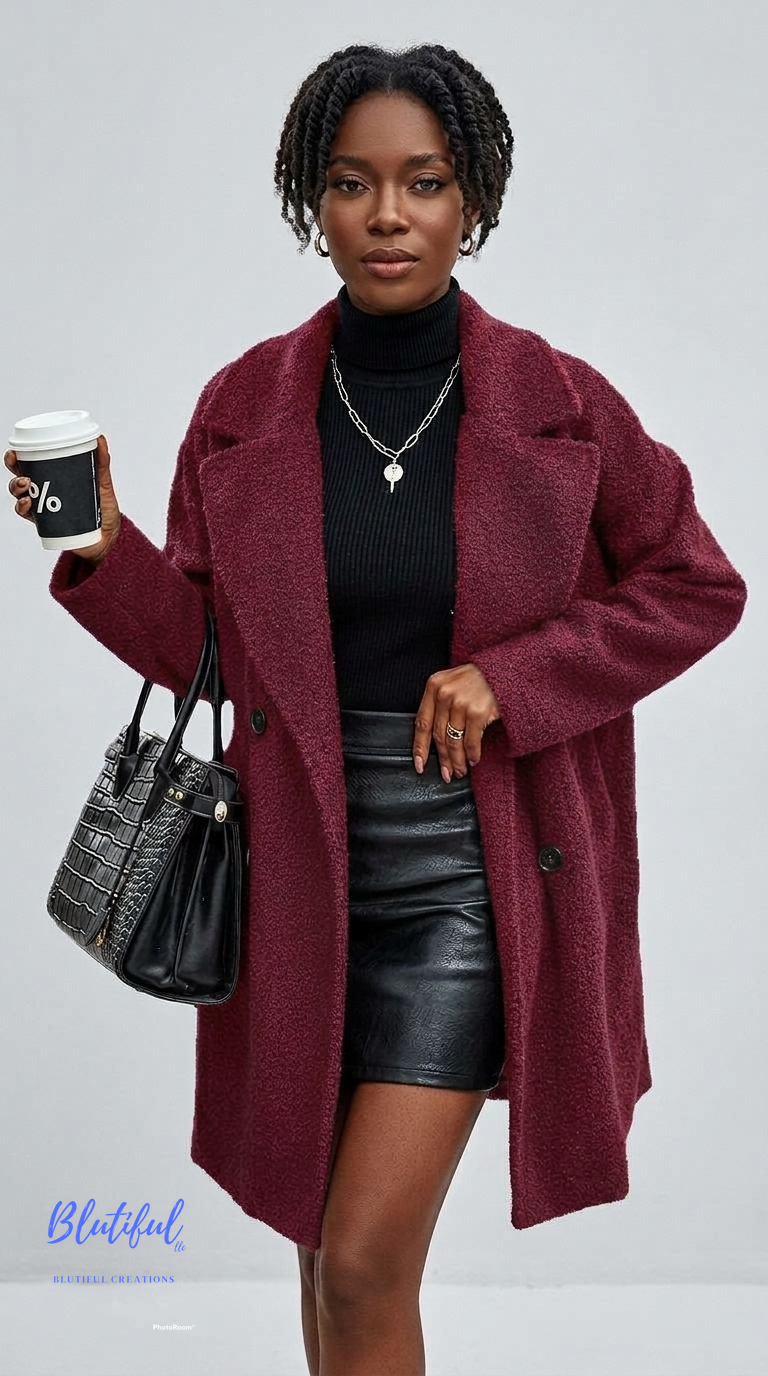 Plush Fur Collar Hip-Length Women's Coat with Pockets