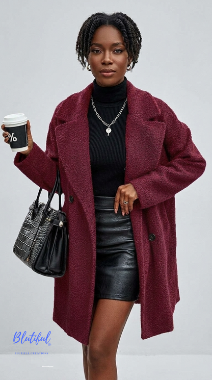 Plush Fur Collar Hip-Length Women's Coat with Pockets