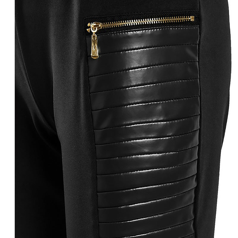 Black leather-like panel with gold zipper on a white background