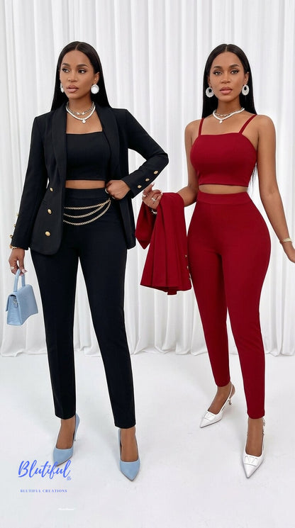 Women's Fall Winter Fashion Long Sleeve Small Suit Outfit Three-piece Suit