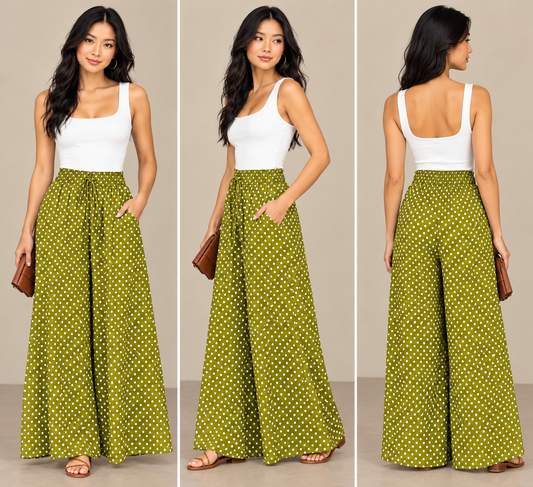 Polka Dot Print Trousers Fashion Loose Elastic Waist Wide-leg Pants Women's Clothing