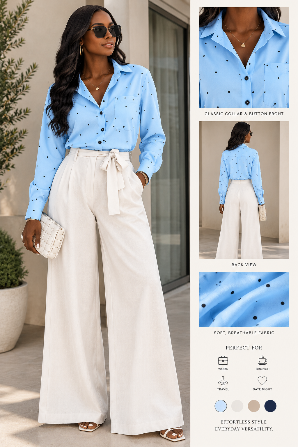 Slim Button Polka Dot Long Sleeve Pocket Shirt