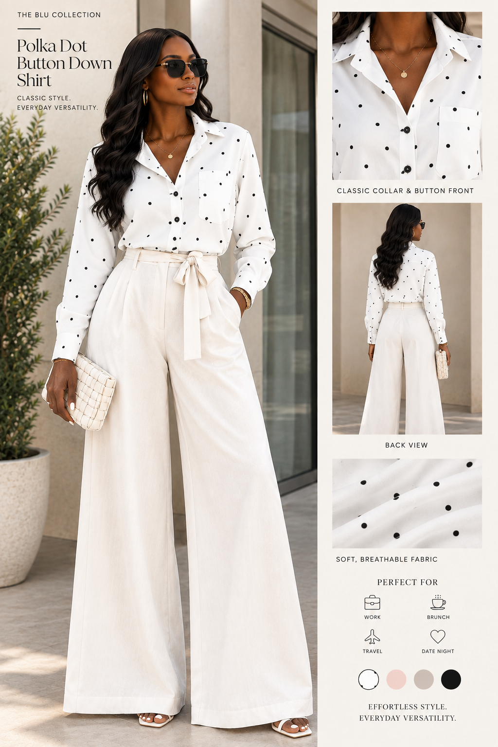 Slim Button Polka Dot Long Sleeve Pocket Shirt
