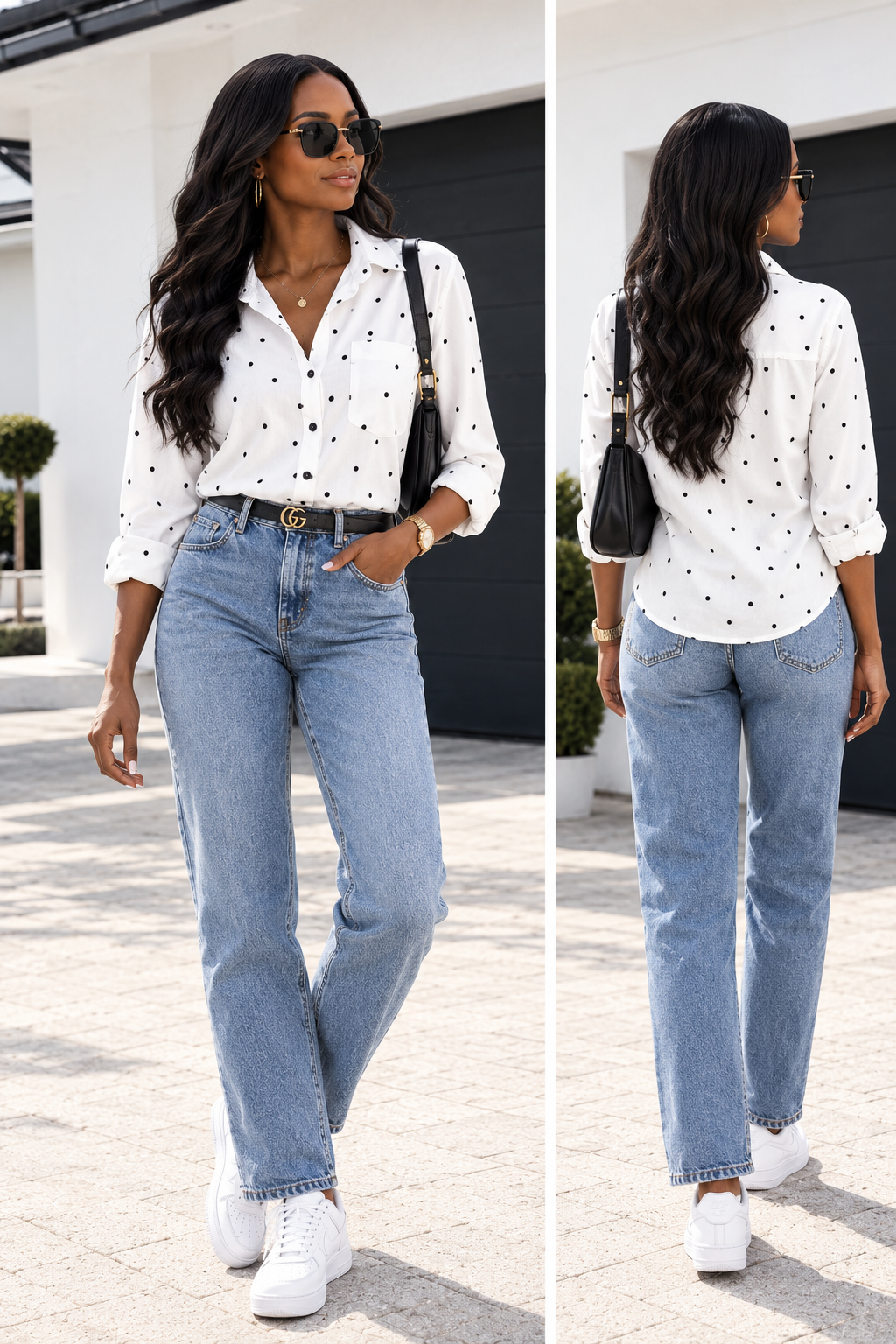 Slim Button Polka Dot Long Sleeve Pocket Shirt