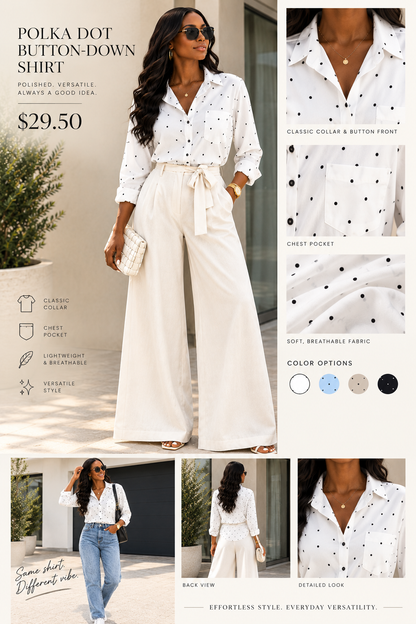 Slim Button Polka Dot Long Sleeve Pocket Shirt