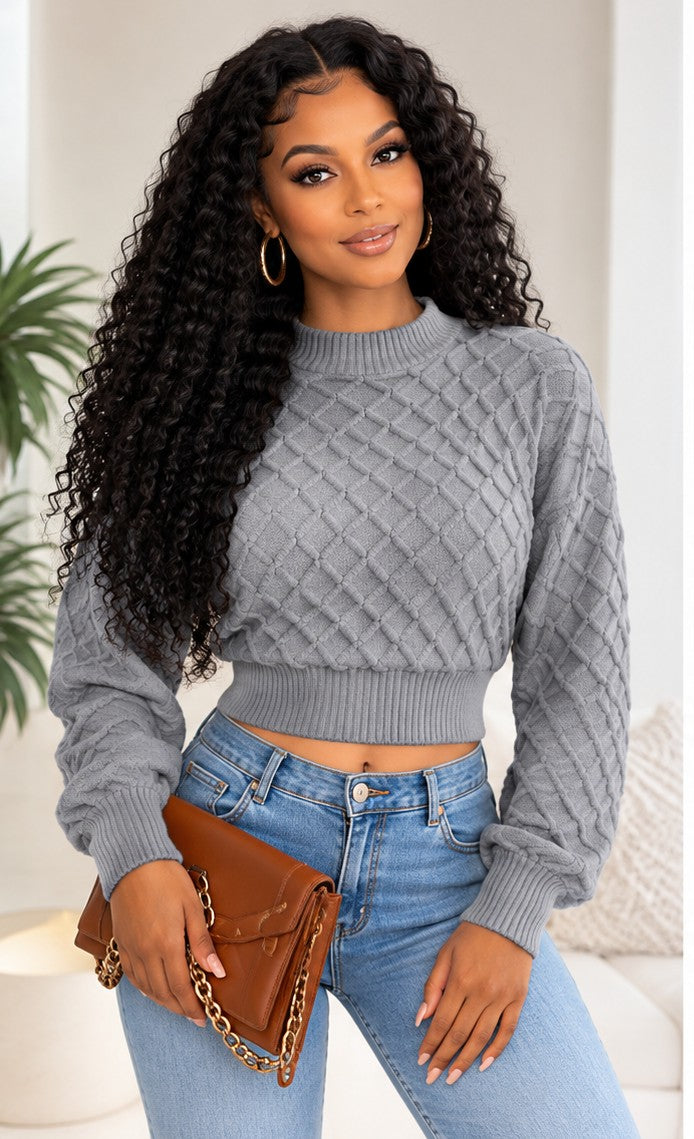 3D Diamond Cropped Knit Sweater