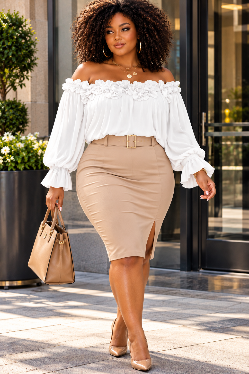 Off-Shoulder Ruffle-Sleeve Blouse
