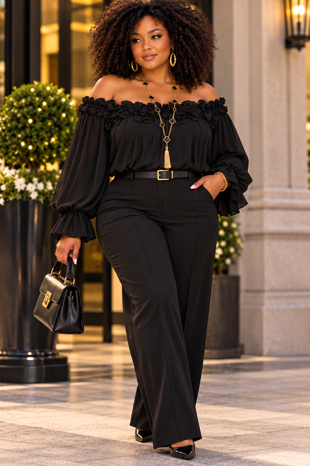 Off-Shoulder Ruffle-Sleeve Blouse