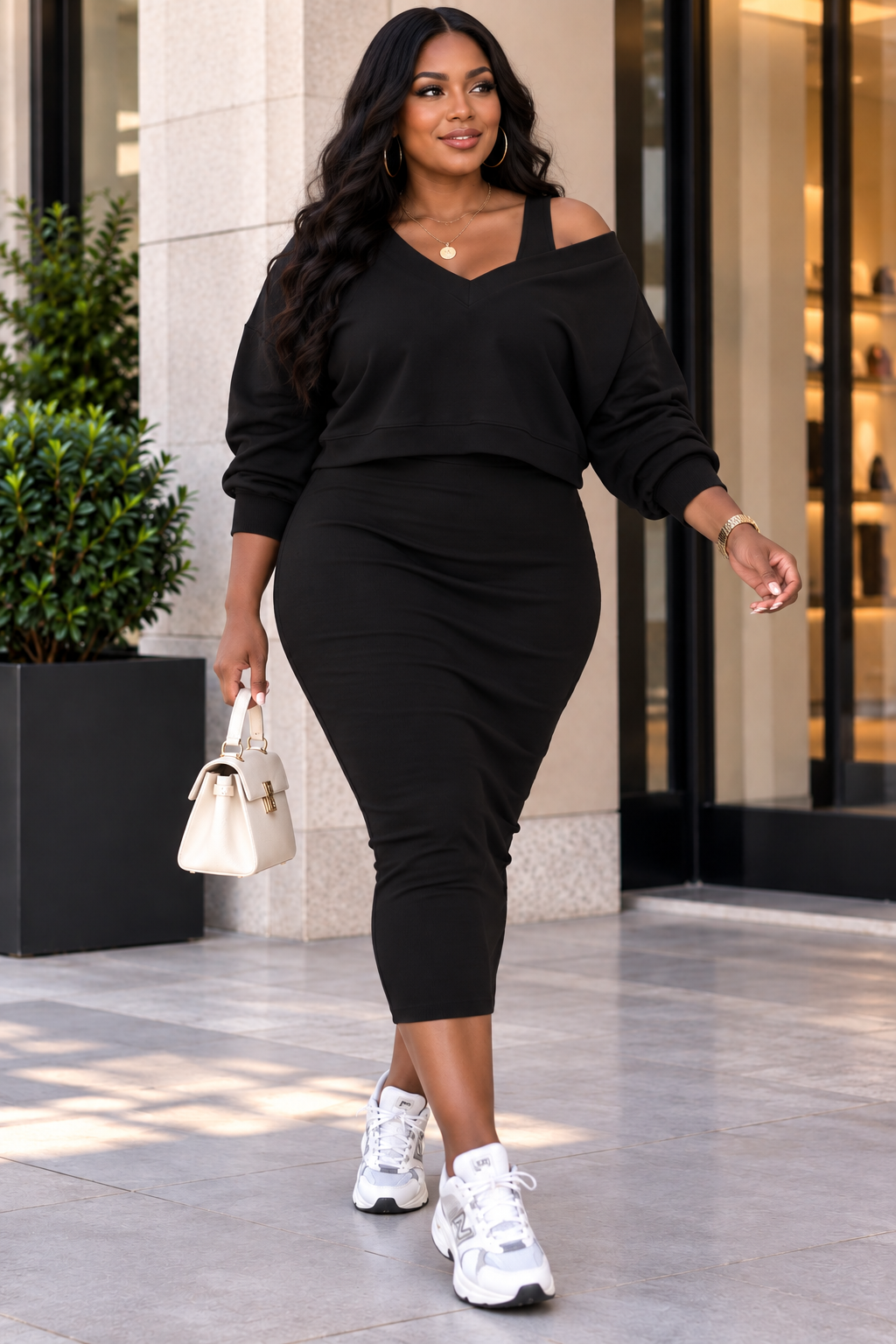 V-Neck Top & Sleeveless Dress Set