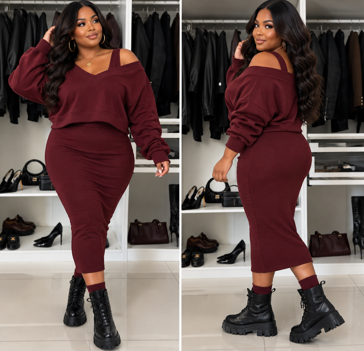V-Neck Top & Sleeveless Dress Set