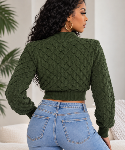 3D Diamond Cropped Knit Sweater