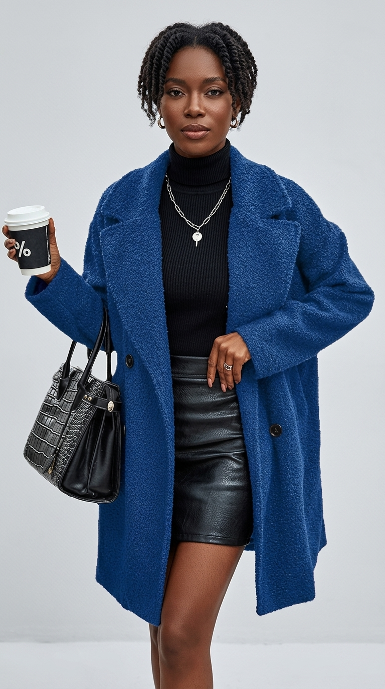 Plush Fur Collar Hip-Length Women's Coat with Pockets