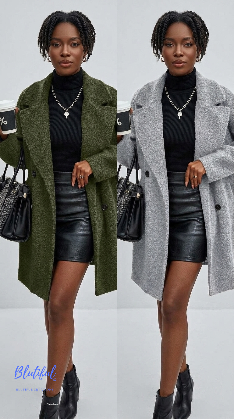 Plush Fur Collar Hip-Length Women's Coat with Pockets