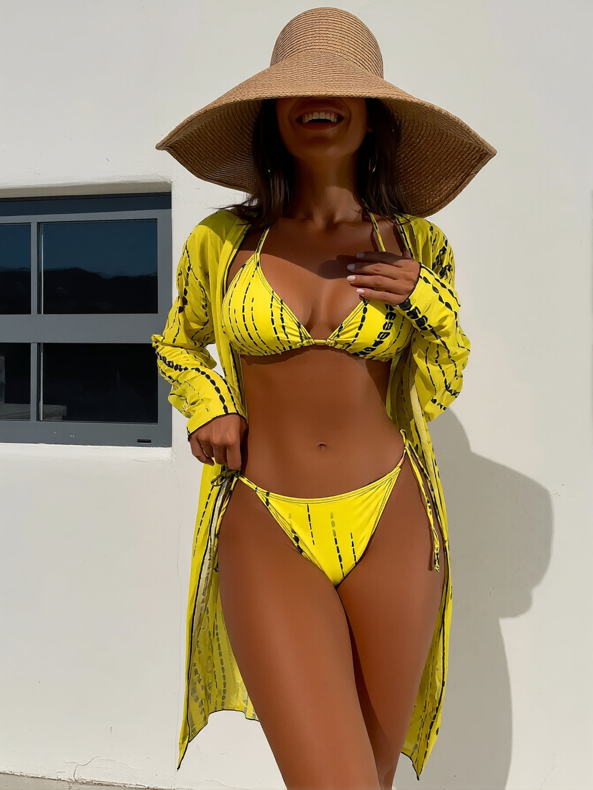 Women's 3-piece tropical print swimsuit set with triangle bikini top and floral leopard maxi skirt coverup – Blutiful