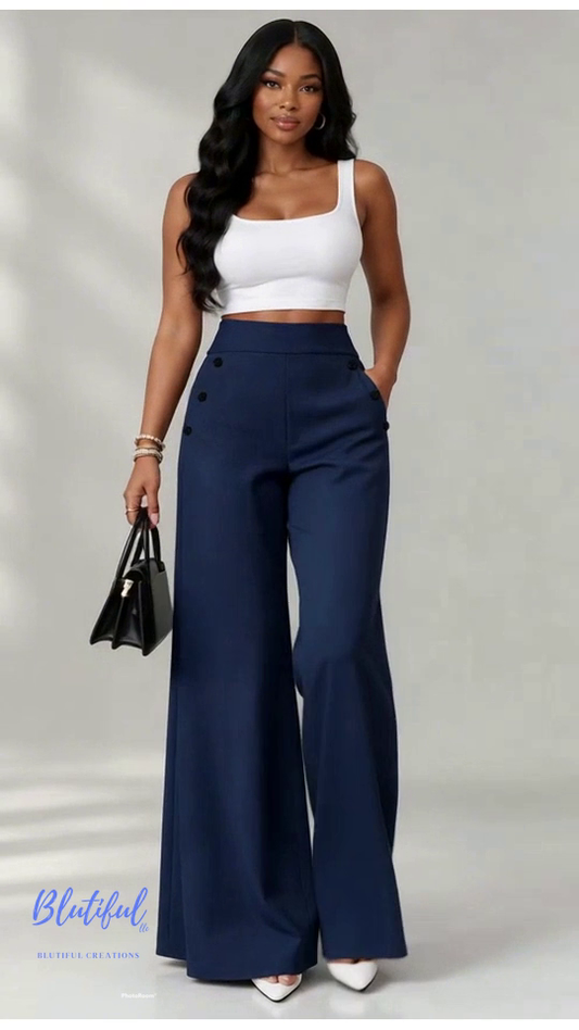 High-Waisted Wide-Leg Button Trousers by@Outfy
